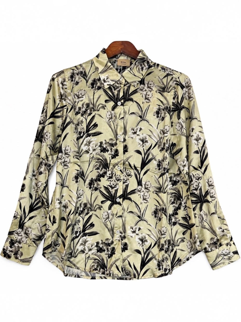 Elie Tahari NWT Green Floral Satin Button Down Blouse M